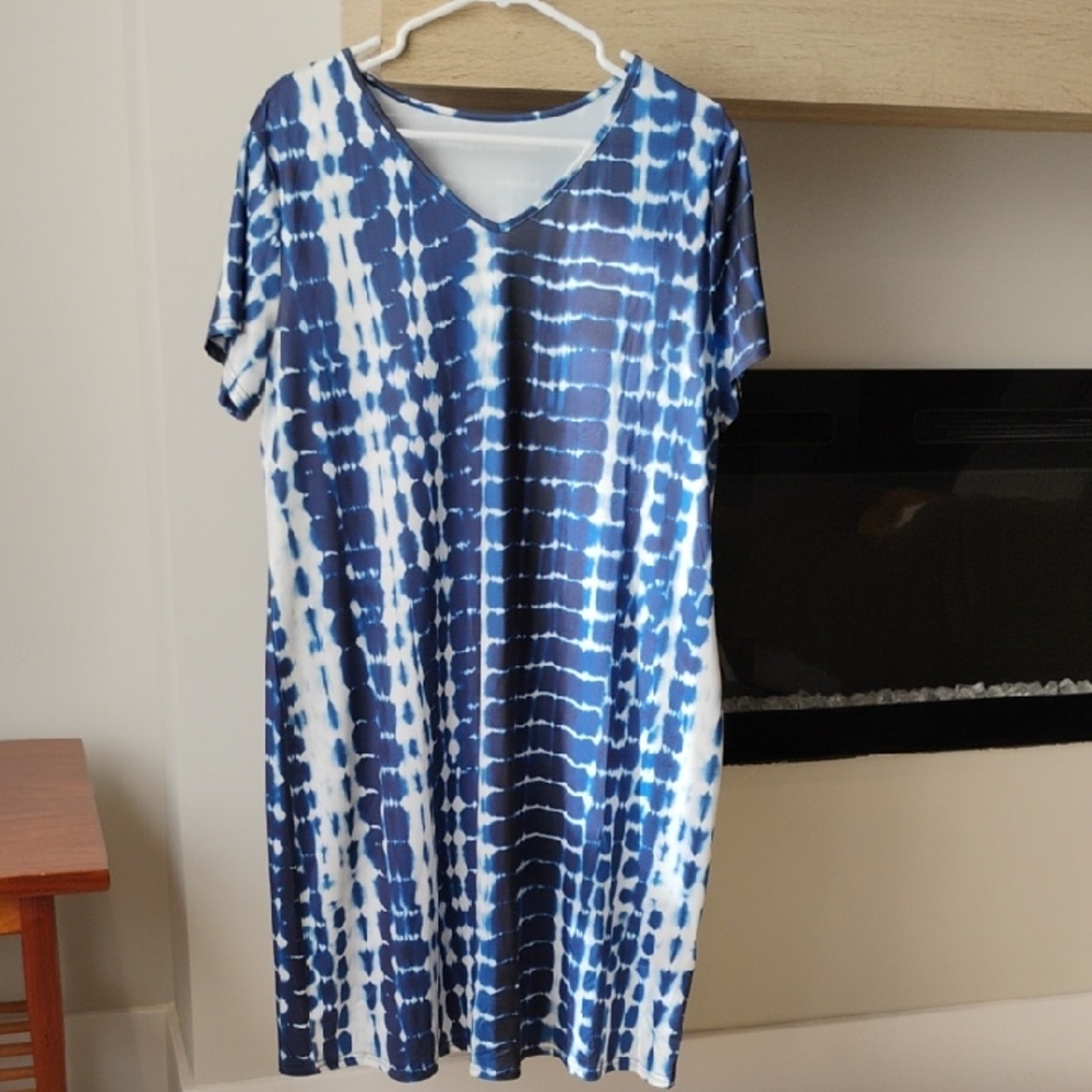 Navy Tie-Dye Dress Women's Plus Size 0XL